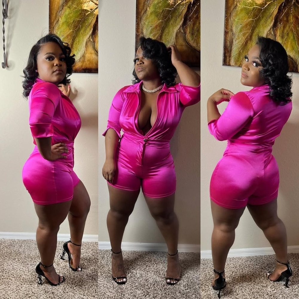 Vibrant Pink Satin Bodysuit Short Set